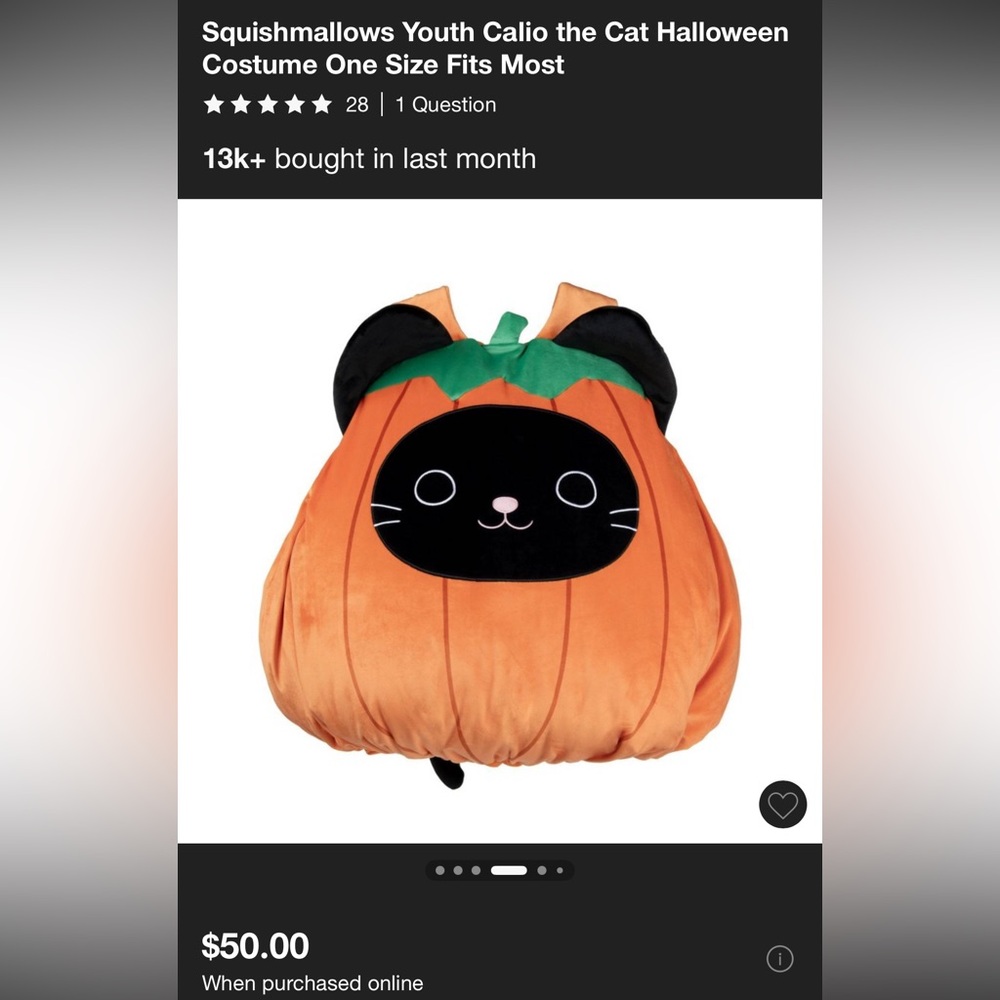 Squishmallows Youth Calio the Cat Halloween Costume One Size Fits Most